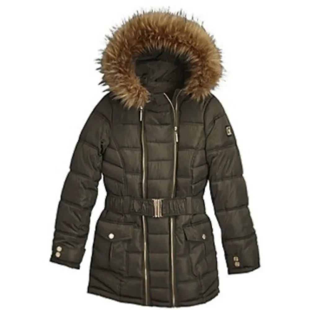 Rocawear Women's Plus Double-Zip Belted Hooded Puffer‎ Jacket Size 1X